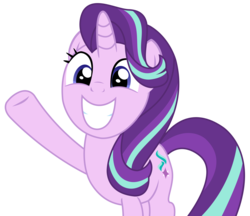 Size: 3313x2863 | Tagged: safe, artist:sketchmcreations, starlight glimmer, pony, unicorn, g4, no second prances, cute, female, glimmerbetes, grin, happy, high res, inkscape, mare, raised hoof, simple background, smiling, solo, transparent background, vector