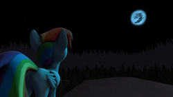 Size: 1920x1080 | Tagged: safe, artist:dirtyker, rainbow dash, g4, 3d, female, forest, full moon, mare in the moon, moon, night, solo, source filmmaker