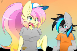 Size: 1748x1151 | Tagged: dead source, safe, artist:php69, derpy hooves, fluttershy, oc, anthro, g4, arm hooves, derpyshy, female, fusion, fusion:derpy hooves, lesbian, shipping