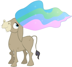 Size: 460x426 | Tagged: safe, artist:totallynotabronyfim, cranky doodle donkey, princess celestia, donkey, g4, my little pony: friendship is magic, no second prances, alternate hairstyle, male, mane swap, simple background, smiling, solo, transparent background