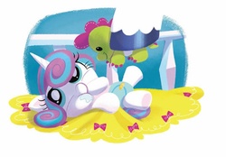 Size: 813x565 | Tagged: safe, artist:amy mebberson, princess flurry heart, shining armor, pony, g4, my little pony: good night baby flurry heart, baby, baby blanket, baby pony, blanket, cloth diaper, cute, diaper, flurrybetes, lying down, offscreen character, on back, pink diaper, plushie, safety pin