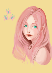 Size: 2480x3508 | Tagged: safe, artist:a000203526, fluttershy, human, g4, bust, female, high res, humanized, portrait, solo