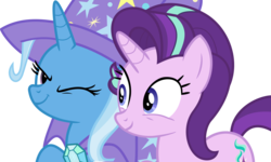 Size: 1532x918 | Tagged: safe, artist:charity-rose, starlight glimmer, trixie, pony, unicorn, g4, no second prances, female, mare, simple background, smiling, transparent background, vector, wink