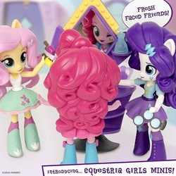 Size: 640x640 | Tagged: safe, fluttershy, pinkie pie, rarity, equestria girls, g4, bowquite, clothes, doll, equestria girls minis, irl, makeover, makeup, mirror, nail polish, perfume, photo, skirt, tank top, toy