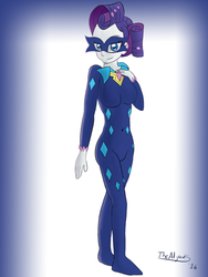Size: 3000x4000 | Tagged: safe, artist:thealjavis, radiance, rarity, equestria girls, g4, power ponies (episode), alternate hairstyle, bedroom eyes, breasts, busty rarity, eyebrows, female, hand on chest, high res, looking at you, mask, power ponies, signature, smiling, smiling at you, solo, superhero