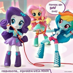 Size: 640x640 | Tagged: safe, fluttershy, rainbow dash, rarity, equestria girls, g4, clothes, doll, equestria girls minis, irl, photo, pun, rope, skirt, tank top, toy