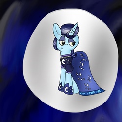 Size: 2080x2080 | Tagged: safe, artist:doraemonfan4life, moonlight raven, pony, unicorn, canterlot boutique, g4, clothes, dress, eyeshadow, female, high res, hoof shoes, makeup, mare, over the moon, solo