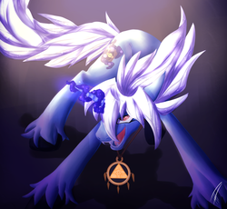 Size: 1897x1747 | Tagged: safe, artist:goosebumps-fan57, pony, fangs, magic, millennium ring, ponified, solo, unshorn fetlocks, yami bakura, yu-gi-oh!