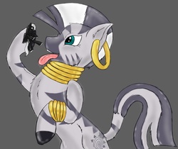 Size: 1389x1167 | Tagged: safe, artist:nekonx103, zecora, oc, oc:pride, pegasus, pony, zebra, g4, drool, fetish, gradient background, imminent vore, macro, micro, open mouth, simple background, tongue out