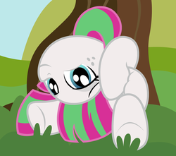 Size: 2464x2176 | Tagged: safe, artist:badumsquish, derpibooru exclusive, blossomforth, pony, g4, backbend, bedroom eyes, butt grab, butt pillow, contortionist, female, flexible, freckles, grope, high res, looking at you, lying down, mare, prone, solo, squishy butt, strategically covered, that pony sure is flexible, tree