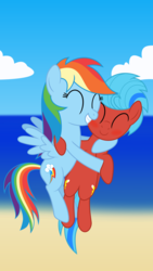 Size: 2160x3840 | Tagged: safe, artist:waveywaves, rainbow dash, oc, pony, g4, beach, duo, high res