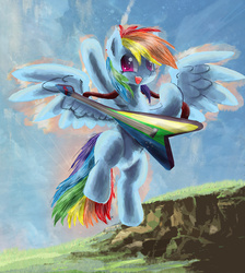 Size: 4352x4848 | Tagged: safe, artist:owlvortex, rainbow dash, pegasus, pony, g4, absurd resolution, female, guitar, solo, spread wings