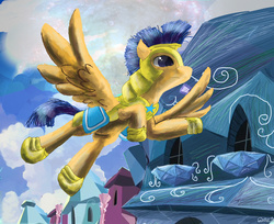 Size: 3511x2864 | Tagged: safe, artist:owlvortex, flash sentry, pony, g4, crystal empire, flying, male, solo