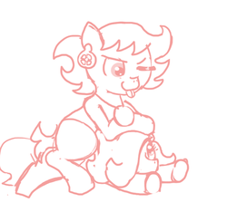 Size: 640x600 | Tagged: safe, artist:ficficponyfic, oc, oc only, oc:emerald jewel, oc:ruby rouge, earth pony, pony, colt quest, child, colt, cute, ear piercing, earring, female, femboy, filly, foal, hair over one eye, happy, male, monochrome, piercing, playing, sitting on person, story included, tomboy, tongue out, wink, wrestling