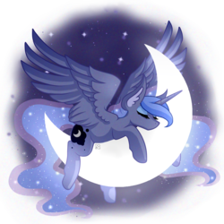 Size: 3000x3000 | Tagged: safe, artist:amazing-artsong, princess luna, alicorn, pony, g4, cute, eyes closed, female, high res, lunabetes, moon, prone, simple background, sleeping, solo, spread wings, tangible heavenly object, transparent background