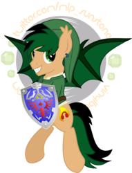 Size: 758x991 | Tagged: safe, artist:vinylbecks, oc, oc only, oc:melting, bat pony, pony, clothes, costume, crossover, dress up, link, male, princess zelda, solo, the legend of zelda, the legend of zelda: ocarina of time