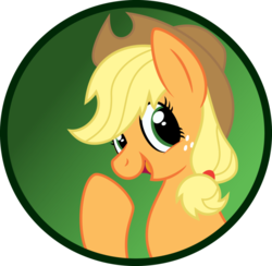 Size: 904x884 | Tagged: safe, artist:koonzypony, applejack, g4, button, female, pin, solo