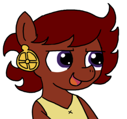 Size: 640x600 | Tagged: safe, artist:ficficponyfic, artist:methidman, color edit, edit, oc, oc only, oc:ruby rouge, earth pony, pony, colt quest, clothes, colored, ear piercing, earring, female, filly, piercing, reverse trap, shirt, smiling, solo, tomboy, traditional art