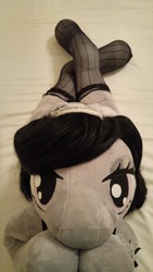 Size: 2988x5312 | Tagged: safe, artist:bigsexyplush, artist:somethingaboutoctavia, octavia melody, earth pony, anthro, g4, anthro plushie, arm hooves, bed, bedroom, clothes, costume, cute, doll, female, irl, looking at you, lying, lying down, maid, octamaid, outfit, photo, plushie, socks, socktavia, solo, stockings, tavibetes, thigh highs, toy