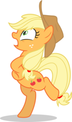 Size: 8000x13541 | Tagged: safe, artist:luckreza8, applejack, chicken, pony, applejack's "day" off, g4, .svg available, absurd resolution, bipedal, chicken dance, chickenjack, cowboy hat, female, freckles, hat, open mouth, silly, silly pony, simple background, solo, stetson, transparent background, vector, who's a silly pony