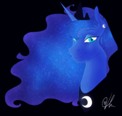 Size: 1024x972 | Tagged: safe, artist:hariamart, princess luna, g4, bust, ethereal mane, female, portrait, simple background, solo, starry mane