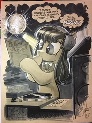 Size: 768x1024 | Tagged: safe, artist:andypriceart, octavia melody, earth pony, pony, g4, background pony, blues brothers, bowtie, cute, disco ball, female, johann sebastian bach, mare, solo, turntable, wolfgang amadeus mozart