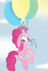Size: 2000x3000 | Tagged: safe, artist:la-dafne, pinkie pie, g4, balloon, female, high res, scared, solo, then watch her balloons lift her up to the sky, worried