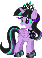 Size: 2882x3951 | Tagged: safe, artist:cloudy glow, twilight sparkle, oc, oc:twivine sparkle, alicorn, pony, g4, corrupted, female, folded wings, high res, mare, simple background, solo, sombra eyes, transparent background, twilight sparkle (alicorn), vector