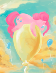 Size: 600x784 | Tagged: safe, artist:rodrigues404, pinkie pie, g4, balloon, cloud, female, flying, sky, solo, that pony sure does love balloons, then watch her balloons lift her up to the sky