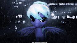 Size: 4096x2284 | Tagged: safe, artist:princeoracle, cloudchaser, g4, 3d, city, gmod, looking at you, rain, wet mane
