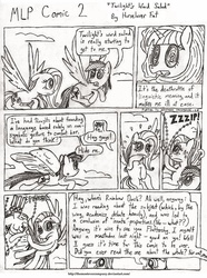 Size: 1024x1375 | Tagged: safe, artist:horselover fat, fluttershy, rainbow dash, twilight sparkle, comic:mlp comic, g4, black and white, comic, female, grayscale, metaphysical, mindfuck, monochrome, schizophrenia, skull, skull eyes, solo, wat, wingding eyes