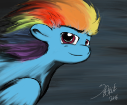 Size: 1024x853 | Tagged: safe, artist:rigbyh00ves, rainbow dash, g4, female, looking at you, motion blur, solo, windswept mane