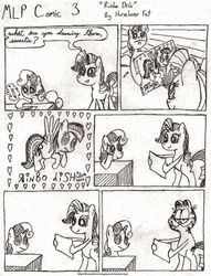 Size: 1024x1339 | Tagged: safe, artist:horselover fat, rainbow dash, rarity, sweetie belle, comic:mlp comic, g4, bipedal, black and white, comic, garfield, grayscale, male, monochrome, wat