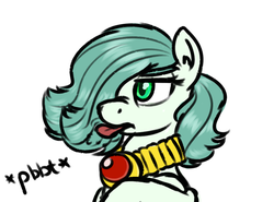 Size: 836x620 | Tagged: safe, artist:hipsanon, oc, oc only, oc:emerald jewel, earth pony, pony, colt quest, amulet, child, color, colt, femboy, foal, hair over one eye, image macro, male, onomatopoeia, raspberry, raspberry noise, reaction, reaction image, solo, tongue out