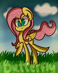 Size: 1600x2000 | Tagged: dead source, safe, artist:artypaints, fluttershy, butterfly, pegasus, pony, g4, female, insect on nose, raised hoof, solo