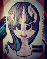 Size: 1232x1540 | Tagged: safe, artist:jennypaige, starlight glimmer, two sided posters, g4, female, solo, traditional art
