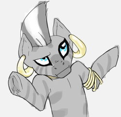 Size: 918x889 | Tagged: safe, artist:ara, zecora, zebra, g4, female, i dunno lol, meme, quadrupedal, shrug, simple background, solo, underhoof, white background