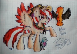 Size: 960x678 | Tagged: artist needed, safe, oc, oc only, oc:princess peruvia, bird, solo, traditional art