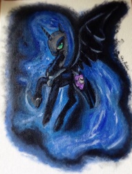 Size: 976x1280 | Tagged: safe, artist:mizulela, nightmare moon, g4, female, solo, traditional art