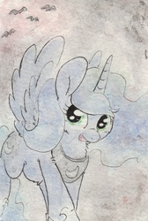 Size: 688x1021 | Tagged: safe, artist:slightlyshade, princess luna, bat, g4, female, solo, traditional art