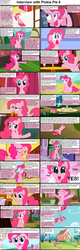Size: 1282x4018 | Tagged: safe, pinkie pie, earth pony, pony, comic:celestia's servant interview, g4, balloon, book, caption, comic, cs captions, cute, diapinkes, female, horses doing horse things, interview, lying down, mare, on back, ponyville, rolling, solo, then watch her balloons lift her up to the sky