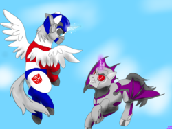 Size: 600x450 | Tagged: safe, artist:fallenangel5414, megatron, optimus prime, ponified, transformers, transformers prime