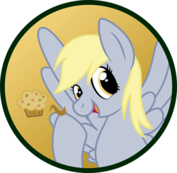 Size: 904x884 | Tagged: safe, artist:koonzypony, derpy hooves, pegasus, pony, g4, button, female, food, mare, muffin, pin, solo
