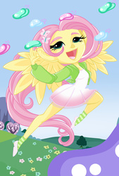Size: 1024x1516 | Tagged: safe, artist:thegillyfox, fluttershy, butterfly, equestria girls, g4, clothes, dress, female, humanized, ponied up, solo, winged humanization