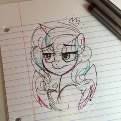 Size: 3024x3024 | Tagged: safe, artist:chelseaz123, princess flurry heart, g4, annoyed, doodle, female, high res, lined paper, older, older flurry heart, photo, solo, traditional art