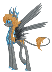 Size: 1539x2114 | Tagged: safe, artist:australian-senior, kirin, kirindos, alternate universe, antlers, blue eyes, colored hooves, colored sclera, covered in scars, leonine tail, ponified, portal (valve), portal 2, scar, simple background, solo, tattered wings, transparent background, unshorn fetlocks, wheatley