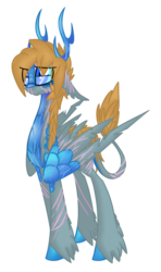 Size: 754x1275 | Tagged: safe, artist:australian-senior, kirin, kirindos, alternate universe, antlers, blue eyes, colored hooves, colored sclera, covered in scars, glasses, ponified, portal (valve), portal 2, scales, scar, solo, tattered wings, unshorn fetlocks, wheatley