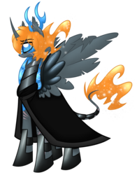 Size: 1107x1411 | Tagged: safe, artist:australian-senior, alicorn, kirin, pony, kirindos, alternate universe, antlers, cloak, clothes, corrupted, horseshoes, nightmarified, ponified, portal (valve), portal 2, scar, simple background, solo, transparent background, wheatley