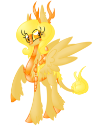 Size: 942x1240 | Tagged: safe, artist:australian-senior, oc, oc only, oc:delly invictus, kirin, kirindos, alternate universe, antlers, colored hooves, colored sclera, curiosity core, golden eyes, ponified, portal (valve), scales, simple background, solo, transparent background, unshorn fetlocks