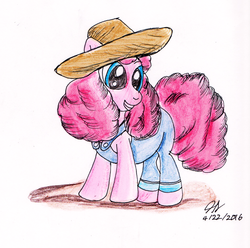 Size: 2082x2063 | Tagged: safe, pinkie pie, g4, farmer, female, hat, high res, overalls, solo, straw hat